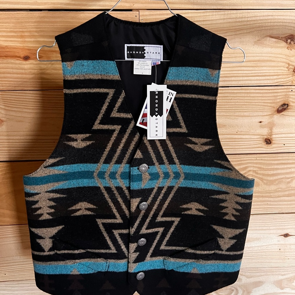 Men's Black and Blue Patterned Vest